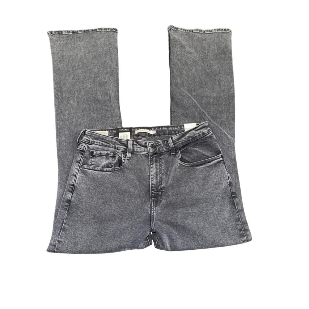 NEW LEVI’S HIGH RISE FLARE GREY BLACK STRETCH DENIM JEANS SZ 33x34 - Picture 8 of 14